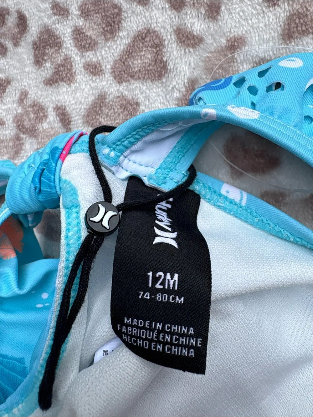 NWOT Hurley Size 12 Months Girls Blue Seashell Ruffle One Piece Swimsuit UPF 50+